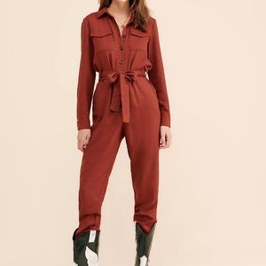 Anthropologie XS/S linen Jumpsuit Six Crisp Days button UO vintage free people